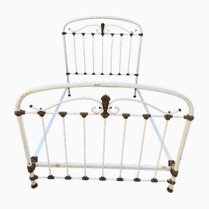 Letto antico in ferro battuto e ottone bianco, inizio XX secolo