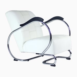 Chrome & Leather Armchair by Hynek Gottwald, Former Czechoslovakia, 1930s