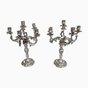 Candleholders in Silvered Bronze, Set of 2