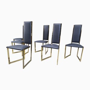 Vintage Brass Dining Chairs attributed to from Belgo Chrom / Dewulf Selection, 1970s, Set of 6