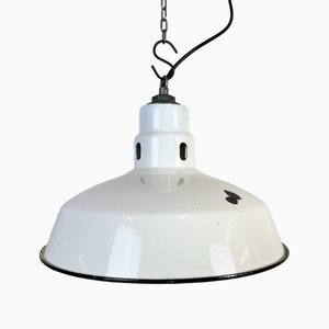 Lampe à Suspension d'Usine Industrielle en Émail Blanc de Abolite, 1960s