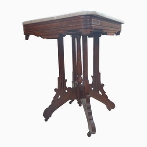 Walnut Table with Marble Top and Wheels from Eastlake, Late 19th Century