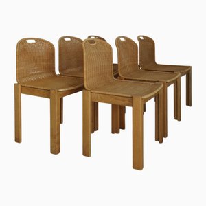 Vintage Oak and Wicker Chairs by Luciano Bertoncini for Bellato, 1970s, Set of 6