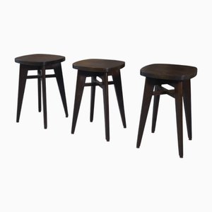 Beech Stools attributed to Louis Gamet, 1950s, Set of 3