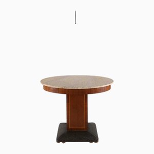 Art Deco Side Table with Wood Inlay and Marble Top from De Coene Freres, 1930s