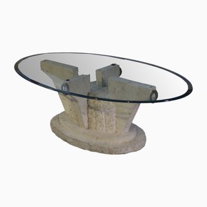 Vintage Oval Coffee Table in Resin Travertine, 1970s