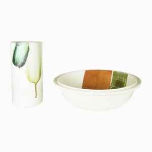Ceramic Vase and Bowl by Hiao Chin for Atelier Gresline Franco Pozzi, 1980s, Set of 2