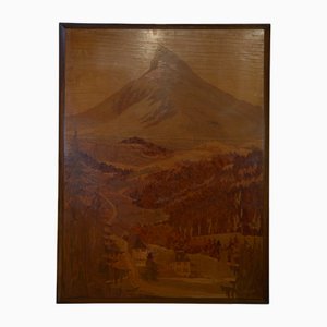 Pierre Rosenau, Intarsien mit Berg, Mitte 20. Jh., Holz