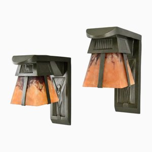 Art Deco Sconces with Stylized Birds by Max Le Verrier, 1930s, Set of 2
