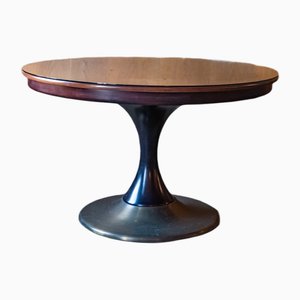 Round Dining Table in Wood and Brass, Italy, 1950s