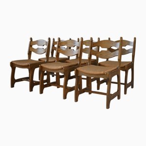 Dining Chairs with Rush Seats and Ladder Backs by Guillerme et Chambron, 1950s, Set of 6