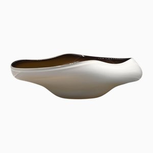 Large Glass Boat Bowl with Frosted Glass Overlay