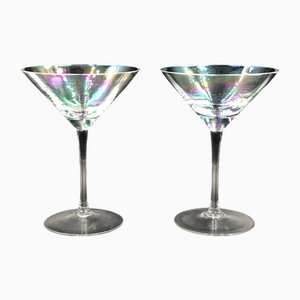 Iridescent Faceted Mouth-Blown Martini Glasses, Set of 2