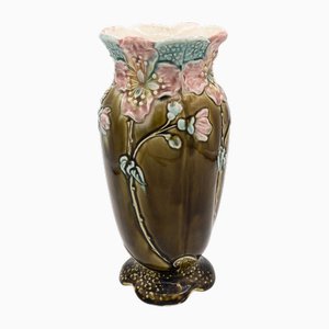 Französische Art Deco Barbotine / Majolika Vase von AG De Bruyen, Fives-Lille, 1890er