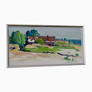 Åke Adolfsson, House by the Sea on Öland, 1960s, Oil on Panel, Framed
