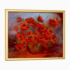 M Carlsson, Poppies, 1990s, Oil on Canvas, Framed