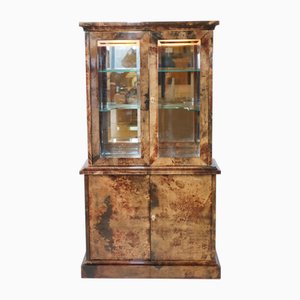 Vitrine Milanaise Recouvert de Cuir de Chèvre et Parchemin par Aldo Tura, 1978