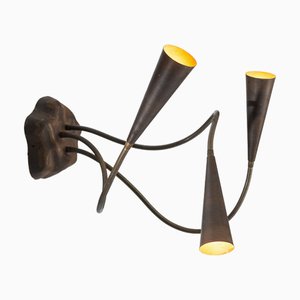 Wall Lamp with 3 Adjustable Goosenecks in Brass and Metal