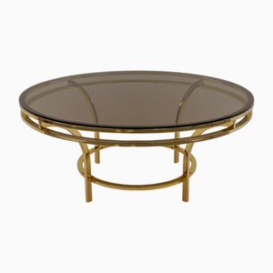 Round Double Frame Gilt and Smoked Glass Coffee Table, 1970s