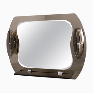 Large Glass Wall Mirror with Lights and Shelf from Fontana Arte, Italy, 1980s