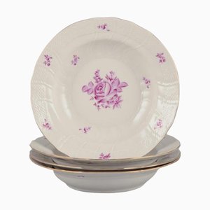 Deep Plates with Purple Floral Motifs from Herend, Hungary, Set of 4