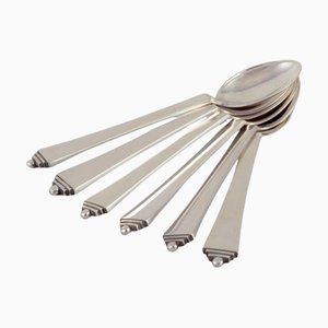 Pyramiden Teelöffel aus Sterling Silber von Georg Jensen, 1930er, 6er Set