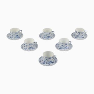 Blue Fluted Plain Coffee Cups with Saucers from Royal Copenhagen, 1960s, Set of 12