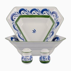 Large Salad Bowls and Salt and Pepper Set in Ceramic from Herend, Hungary, 1980s, Set of 4