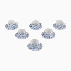 Blue Fluted Plain Coffee Cups with Saucers in Porcelain from Royal Copenhagen, 1930s, Set of 12