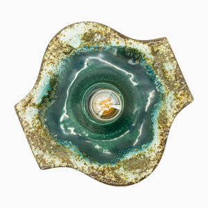 Green Ceramic Wall Light attributed to Hustadt Keramik, Germany, 1970s