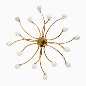 Lampada da incasso a 16 braccia in ottone attribuita a Sciolari, anni '60