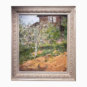 Boris Lavrenko, Apple Tree in Bloom in the Garden, Oil Painting, 1997, Framed