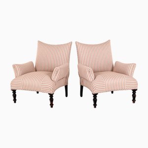 Poltrone in lino a righe rosa, Francia, set di 2