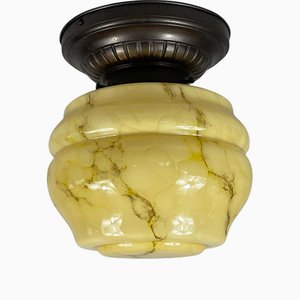 Lampada da incasso Art Deco in metallo patinato e vetro opalino marmorizzato, Germania, anni '30