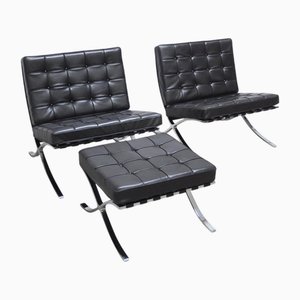 Barcelona Chairs with Ottoman by Mies Van Der Rohe for Knoll, 1960s, Set of 3