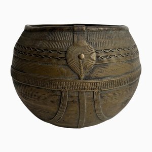 African Metal Vase with Fine Hand-Made Decorations, Set of 2