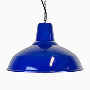 Industrielle blaue Emaille Fabrik Hängelampe, 1960er