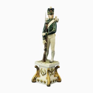 20th Century Figurative Art Porcelain Figurine of a Napoleonic Soldier Wearing the Uniform of the Imperial Guard Recruits by Guido Cacciapuoti, Italy, 1920s