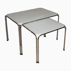 Vintage Nesting Tables in White and Chrome, 1970s, Set of 2