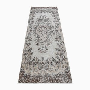 Tappeto Oushak Runner vintage in lana beige marrone, anni '70