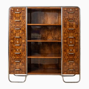 Libreria Bauhaus Era con base tubolare in acciaio e impiallacciatura in noce, anni '30