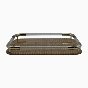 Brass and Vienna Scraw Serving Tray from Christian Dior, 1970s
