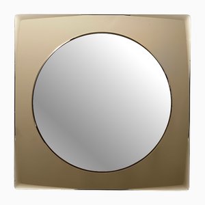 Vintage Italian Square Beige Wall Mirror with a Beveled Glass, 1970s