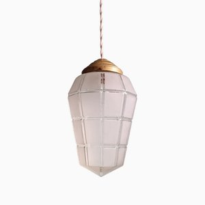 Art Deco Pendant Light in Faceted Satin Glass, 1920s