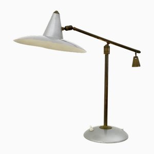 Vintage Desk Lamp in Brass and Silver Varnished Metal, 1950s