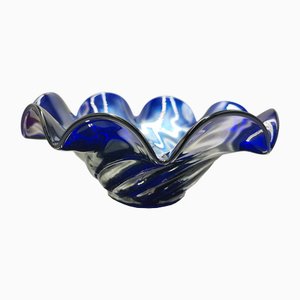 Kobaltblaue Vintage Platte aus opalisierendem Muranoglas, 1970er