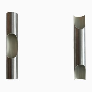 Vintage Fuga Wall Lights in Brushed Aluminum from Raak, Netherlands, 1970s, Set of 2