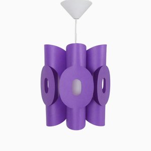 Vintage 6-Sided Pendant Light in Purple and White Plastic, 1970s