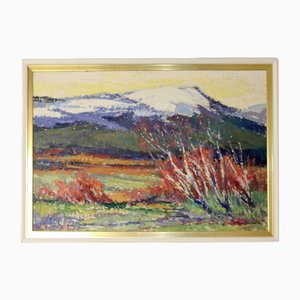 Birger Welander, paisaje de montaña, óleo sobre tabla, mediados del siglo XX
