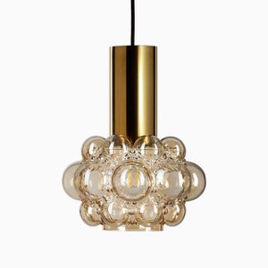 Mid-Century Amber-Colored Pendant Lamp in Bubble Glass by Helena Tynell for Limburg, 1970s